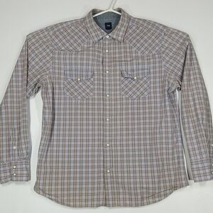 Gap Shirt Men's Large Plaid Pearl Snap Button Down Long Sleeve Cowboy Western